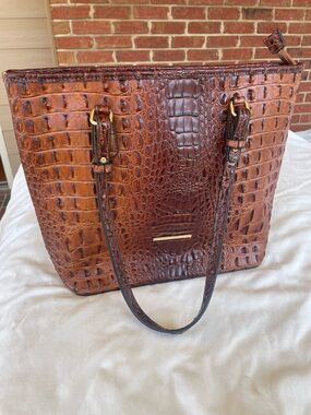 Brahmin Brown Croc Embossed Leather Tote Bag